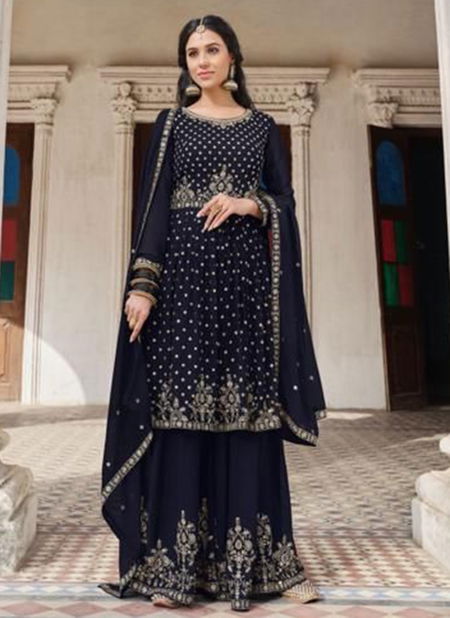 Navy Blue Colour ZUBEDA SRIYA Heavy Wedding Wear Heavy Georgette Embroidered Salwar Suit Collection 1002 Catalog